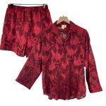 Victoria's Secret Vintage 80s Victoria Secret Red Pajama Set Small Sheer Metallic Floral Jacquard Photo 0