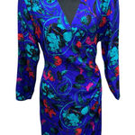 Silk Studio 1980's Floral Midi Dress Size‎ 8 100% Silk Purple Floral Long Sleeve Photo 0