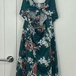 Medium Green, White Floral Tie Front Faux Wrap Midi Dress Green Photo 6