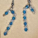 Blue & Clear Crystal Candy Cane Earrings Photo 1