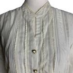 Buttons Vintage Button Up Jacquard Blouse L White Heart  V Neck Lace Long Sleeves Photo 1