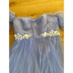 Off Shoulder Flowy Prom Dress in Periwinkle Blue & White Size 24 Photo 1