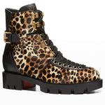 Christian Louboutin Macademia Leopard-Print Calf Hair Snake Moto Combat Booties Photo 0