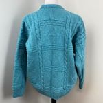 Vintage 80s Teal Irish Aran Sweater 100% Wool Large Blue Photo 5
