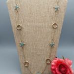 Charming Charlie MINT Condition Beachy Chain Gold Tone Blue Sea Star Stations Photo 3