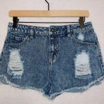 Tinseltown Denim Medium Wash High Rise Distressed Cut Off Shorts size 4 Photo 0
