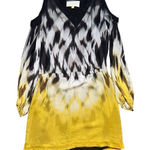 LEIFSDOTTIR Anthropologie Silk Cold Shoulder Midi Dress Ikat Yellow Black Size 8 Photo 0