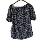 Michael Kors Michael Kors Shirt Blue Floral Print Off the Shoulder Size Small Modern Career Photo 1