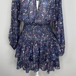 Revolve Rays for Days Smocked Long Sleeve Mini Dress Small Blue Floral Viscose Photo 3
