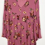 Altar'd State Floral V Neck Long Sleeve Mini Dress Mauve Size Medium Photo 0