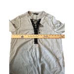 EXPRESS  Gray Washed Long Sleeve Lace Up Band Collar Blouse Women's Size Small Photo 5