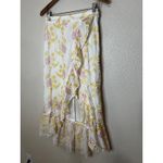 Majorelle  Womens SMALL Wrap Peanut Skirt White Yellow Floral Embroidered Ruffle Photo 2