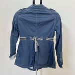 Free People  Women’s Blue Cotton Short Coat Size 2 Striped Belt Plaid Lining EUC Photo 2