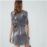 ZARA NWOT  Metallic Silver Laminated Pewter Wrap Mini Dress Sz XS Photo 4
