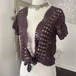 Carolyn Taylor Boho Cropped Crochet Dark Brown Short Front Tie Cardigan M Size M Photo 1