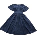 Eshakti  Dress Womens 0 Navy Blue Fit Flare Pleated Cotton Spandex Waist Midi‎ Photo 0