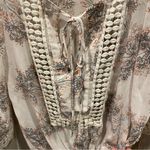 Daniel Rainn Cute creamy floral sheer crochet trim elastic waist tie neck boho blouse Photo 5