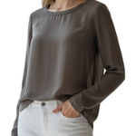 Naked Zebra  Ash Gray Gold Studded‎ Neck Draped Open Back L/S Top NWOT S Photo 0