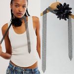 Free People  Royce Flower Choker Black NWT Witchy Necklace Wrap Rhinestones Photo 1