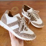 ABLE • Annie Sneaker leopard print leather retro lace up cream tan ridged sole Size 7.5 Photo 1