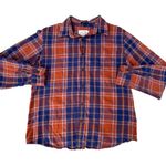 st. john's bay  Orange Plaid Flannel Button Up Long Sleeve T-shirt Photo 0