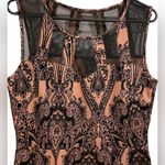 Enfocus Studio  Mauve Black Damask Felt Stretch Sheer Mesh Dark Barbie Mini Dress Photo 1