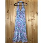 Lulus NWT  Malani Light Blue Floral Satin Sash Midi Dress Halter Wedding Size S Photo 5