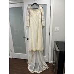 Vintage Priscilla of Boston Wedding Dress Gown Lace Sleeves Bridal needs dye Tan Photo 1
