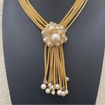 Vintage Unsigned Vendome Multistrand Faux Pearl Gold Mesh Chain Tassel Necklace Photo 10