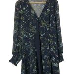 Boutique Reference Navy Blue Floral Long Sleeve Wrap Mini Dress L Size L Photo 0