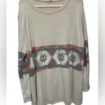 P&Rose Natalie long sleeve cream Aztec print long leeve pullover shirt Blue Size 2X Photo 0
