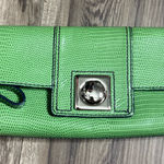 Banana Republic Green Leather Wristlet Clutch Bag Silver Buckle Lizard Embossed Photo 0