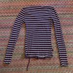 Forever 21 MAROON WHITE STRIPE LACE UP LONG SLEEVE STRETCH TEE Photo 3