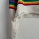 Brandy Melville Navy and White Rainbow Stripe Ultra Cropped Sweater Photo 2