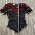 Laurence Kazar Brand Beautiful Black/Red Embellished Christmas Holiday Top Sz SM Photo 3