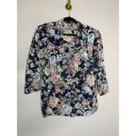 Vintage 90s Floral Blazer Sz Large Lady Carol of NY 3/4 sleeves Blue Photo 4