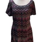 6 Degrees Purple, Black, Blue, Gray Chevron Print Knit Short Sleeve Shirt Size L Photo 0