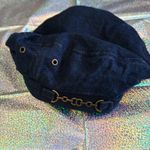 Navy Blue Denim Cap with Gold Chain Detail Photo 5