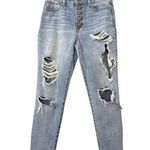 REWASH  Blue Distressed Denim Button Fly Low Waist Boyfriend Jeans Size Women's 0 Photo 0