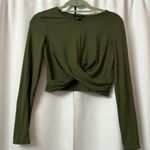 NWOT Sexy Dark Green Front Knot Crop Top Long Sleeve Size Medium Photo 1