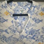 HIHO 100% Linen Tunic Dress Swim Coverup White with Blue & Yellow Fish Womens XS Photo 7