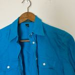 Ralph Lauren The LAUREN ® Roll-Tab-Sleeve Aqua Blue Turquoise Linen Shirt Photo 5