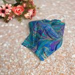 Luxury Face Mask Blue Teal Turquoise With Gold Metallic Swirls Multiple Photo 1