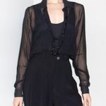 vintage 80s 90s black sheer silk beaded button shirt blouse bodysuit top Photo 4