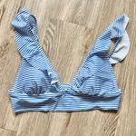 Aerie Longline Blue & White Striped Ruffle Swim Bikini Top Size L NWT Photo 2