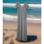Birdy Grey Chic  Chiffon Maxi Dress Size M Bridesmaid Pockets Ruffle Sleeve‎ BOHO Photo 2