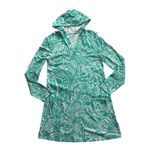 Coolibar UPF 50+ Catalina Beach Teal Green Paisley Hooded Cover Photo 1