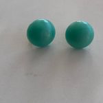 Vintage 1960s Lucite Moonstone Screw Earrings Aqua Green Half Dome Button ClipOn Blue Photo 7