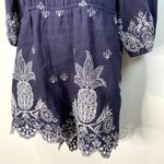 Anthropologie  Farm Rio Jackie Embroidered Romper Eyelet Blue White Linen Photo 4