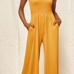 Lulus  Social Calendar Mustard Yellow Ribbed Knit Wide Leg Jumpsuit Photo 0